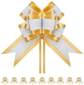 img 4 attached to 🎁 PACKHOME 10 Extra Large Gift Bows, 7.5 inches, Pull Ribbons and Bows for Gifts, Gold Gift Wrap Bows for Present Decoration