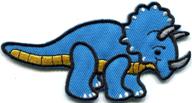 🦖 triceratops blue embroidered iron-on patch: fun prehistoric lizard for kids logo