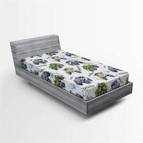 img 3 attached to 🚚 Vibrant Hand Drawn Monster Trucks Twin Fitted Sheet - Off-Road Lifestyle Design with Enormous Wheels - Soft Decorative Bedding in Blue Yellow - All-Round Elastic Pocket Included