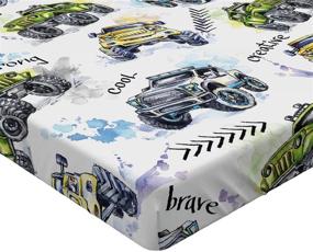 img 2 attached to 🚚 Vibrant Hand Drawn Monster Trucks Twin Fitted Sheet - Off-Road Lifestyle Design with Enormous Wheels - Soft Decorative Bedding in Blue Yellow - All-Round Elastic Pocket Included