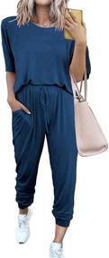 img 4 attached to 👗 Stylish and Comfortable: PRETTYGARDEN Women's Two Piece Outfit with Short Sleeve Pullover and Drawstring Long Pants - Tracksuit Jogger Set