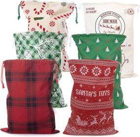 img 4 attached to 🎁 Reusable Christmas Canvas Gift Set of 6 Packs