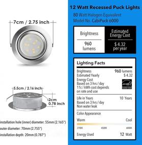 img 3 attached to 🔆 Versatile 2 Inch LED Puck Lights for Under Cabinet, RV & More - Dimmable, 12W, 960lm, 3000K Warm White - 6 Pack