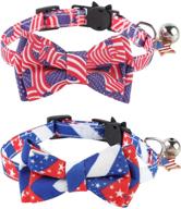 2-pack tcboying 4th of july cat collars with bow tie bell - breakaway usa flag star collars for kitty or small dog - adjustable safety pet collar logo