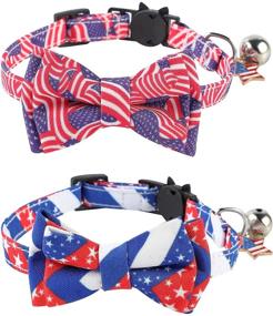 img 4 attached to 2-Pack TCBOYING 4th of July Cat Collars with Bow Tie Bell - Breakaway USA Flag Star Collars for Kitty or Small Dog - Adjustable Safety Pet Collar