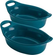 🍽️ rachael ray teal oval au gratin bakeware set - solid glaze ceramics, 2 piece baker set logo