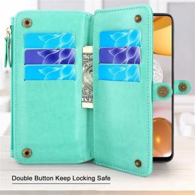 img 2 attached to Lacass [Cards Theft Scan Protection] 10 Card Slots Holder Zipper Pocket Wallet Case Flip Leather Cover With Wrist Strap Magnetic Closure Stand For Samsung Galaxy S20 FE 5G(Floral Mint Green)