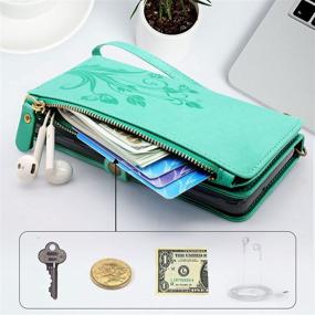 img 1 attached to Lacass [Cards Theft Scan Protection] 10 Card Slots Holder Zipper Pocket Wallet Case Flip Leather Cover With Wrist Strap Magnetic Closure Stand For Samsung Galaxy S20 FE 5G(Floral Mint Green)