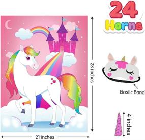 img 1 attached to 🦄 Unicorn Party Game: Pin the Horn, 28" x 21" Poster, 24 Horns, 1 Eye Mask - Ideal for Kids Birthday Party Supplies, Decorations, and Unicorn Party Favors