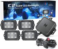 🌈 mictuning c2 rgbw led rock lights - 4 pods underglow multicolor neon light kit with wiring switch, bluetooth controller, music mode - curved design logo