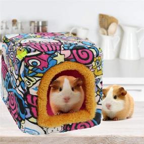 img 1 attached to 🐹 Cozy Washable Cartoon Bed Hideout House for Hamsters, Hedgehogs, Guinea Pigs and More - Small Animal Cage Hammock for Small Pets