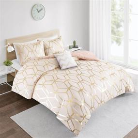 img 2 attached to 🛏️ Comfort Spaces - CS10-0977 Vivian Comforter Set: Soft All-Season Lightweight Microfiber, Geometric Metallic Print, Hypoallergenic Bedding for Full/Queen Size, Blush/Gold