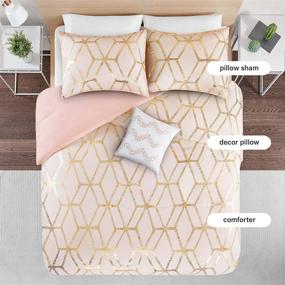 img 3 attached to 🛏️ Comfort Spaces - CS10-0977 Vivian Comforter Set: Soft All-Season Lightweight Microfiber, Geometric Metallic Print, Hypoallergenic Bedding for Full/Queen Size, Blush/Gold