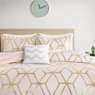 🛏️ comfort spaces - cs10-0977 vivian comforter set: soft all-season lightweight microfiber, geometric metallic print, hypoallergenic bedding for full/queen size, blush/gold logo