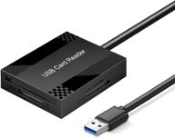 high-speed 4-in-1 usb card reader for windows mac linux | simultaneously read 4 cards: cf, ms, sd, tf/ micro sd, cfi, sdxc, sdhc, micro sdxc, micro sdhc, mmc logo