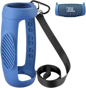 img 4 attached to 🔵 Синий кожух из силикона для JBL Charge 5 водонепроницаемого портативного Bluetooth-динамика - Путешествия с запасной защитной оболочкой из геля с водонепроницаемым резиновым кошельком, плечевым ремнем и карабином.