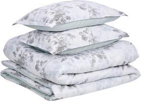 img 3 attached to 🌿 Amazon Basics All-Season Reversible Comforter Set - King Size, Aqua Botanical Vine Pattern - 100% Cotton Fabric with Microfiber Fill