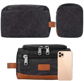 img 1 attached to 🏻 Toiletry Travel Bag for Men: Vintage Canvas Shaving Dopp Kit in Coffee