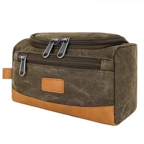 img 3 attached to 🏻 Toiletry Travel Bag for Men: Vintage Canvas Shaving Dopp Kit in Coffee