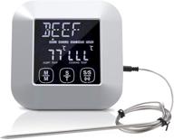 🌡️ advanced digital touch screen kitchen thermometer with long wired probe - perfect for meat, poultry, and fish in frying pan, oven, smoker, and bbq grill - timer mode included (metallic) logo