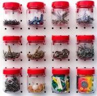 optimal storage jars for pegboard accessories - durable plastic jars for pegboard - easy locking system - craft, sewing & garage storage attachments - set of 12 (red) logo