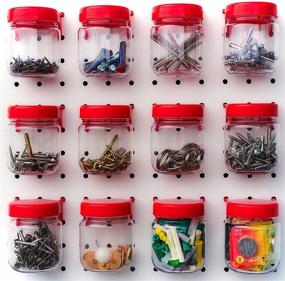 img 4 attached to Optimal Storage Jars for Pegboard Accessories - Durable Plastic Jars for Pegboard - Easy Locking System - Craft, Sewing & Garage Storage Attachments - Set of 12 (Red)