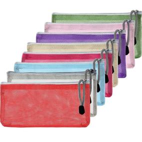 img 4 attached to 8-Piece Mesh Makeup Bag Cosmetics Pouch Set with Zipper, Compact Travel Organizer for Toiletry and Cosmetics in 8 Vibrant Colors - Nylon Mesh Carry Bag