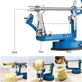 img 3 attached to 🍏 Blue QX Apple Peeler Slicer Corer with Suction Base - Durable Heavy Duty Die Cast Magnesium Alloy Peelers + 2 Extra Blades