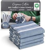 🧽 big thirsty dish towels - organic cotton kitchen towels, set of 4, blue and white stripe – super absorbent, soft weave tea towels - machine washable - 25” x 19” logo