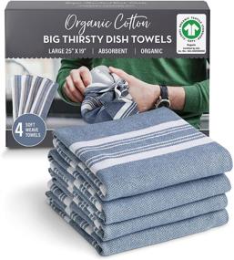 img 4 attached to 🧽 Big Thirsty Dish Towels - Organic Cotton Kitchen Towels, Set of 4, Blue and White Stripe – Super Absorbent, Soft Weave Tea Towels - Machine Washable - 25” x 19”