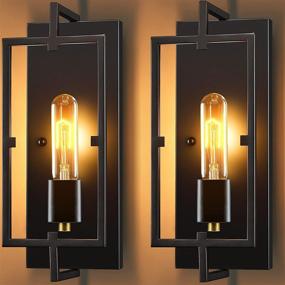 img 4 attached to Rustic Vintage Wall Sconces: Set of 2 Industrial Indoor Lights for Bedroom, Living Room, Hallway & More! Includes T10 Bulbs - E26 Base, Hardwired Fixture