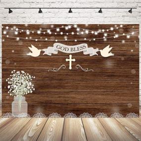 img 2 attached to 👶 Mocsicka Rustic Wood Baptism Backdrop 7x5ft: Ideal for First Holy Communion, God Bless, Mason Jars, Christening, Baby Shower & Party Photography