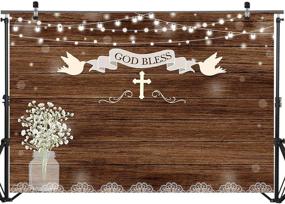 img 3 attached to 👶 Mocsicka Rustic Wood Baptism Backdrop 7x5ft: Ideal for First Holy Communion, God Bless, Mason Jars, Christening, Baby Shower & Party Photography