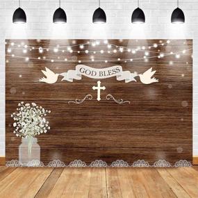 img 1 attached to 👶 Mocsicka Rustic Wood Baptism Backdrop 7x5ft: Ideal for First Holy Communion, God Bless, Mason Jars, Christening, Baby Shower & Party Photography