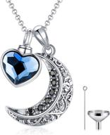 💙 stunning aoboco urns necklace: sterling silver crescent moon pendant with blue heart crystal - beautiful cremation memorial keepsake pendant logo