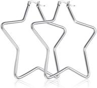 🌟 dib star hoop earrings: stunning 62mm large shaped dangle earrings for women - polished stainless steel in silver logo