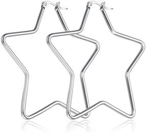 img 4 attached to 🌟 DIB Star Hoop Earrings: Stunning 62mm Large Shaped Dangle Earrings for Women - Polished Stainless Steel in Silver