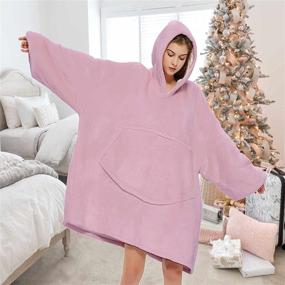 img 4 attached to 👘 LASUNTIN Oversized Wearable Blanket Hoodie – Soft Sherpa Plush Sweatshirt Blanket for Adults, Women, Men – Cozy Warm Giant Hooded Snuggle Sweater with Front Pocket, Light Mauve