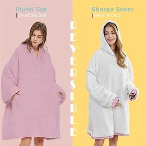 img 1 attached to 👘 LASUNTIN Oversized Wearable Blanket Hoodie – Soft Sherpa Plush Sweatshirt Blanket for Adults, Women, Men – Cozy Warm Giant Hooded Snuggle Sweater with Front Pocket, Light Mauve