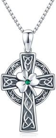 img 4 attached to 🍀 Celtic Cross Necklace for Women- 925 Sterling Silver Good Luck Clover Necklaces Irish Celtic Knot Cross- Vintage Shamrock Celtic Jewelry- Great Gift for Women, Girls, and Teens