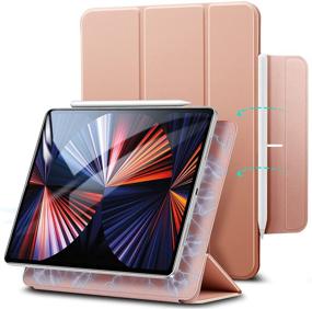 img 4 attached to 🔒 ESR Rebound Magnetic Smart Case for 12.9-inch iPad Pro (2021/2020/2018), Convenient Magnetic Attachment - Supports Pencil Pairing & Charging - Smart Case Cover, Auto Sleep/Wake Trifold Stand Case in Rose Gold