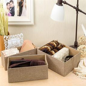 img 3 attached to Beige Underwear Drawer Organizer Divider - Set of 3 | Foldable Bins for Closet & Sock Storage