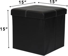 img 2 attached to 🎁 Folding Toy Box Chest with Memory Foam Seat - Small Ottomans Bench Foot Rest Stool by Otto & Ben, Faux Leather, 15"x15"x15", Black