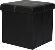 🎁 folding toy box chest with memory foam seat - small ottomans bench foot rest stool by otto & ben, faux leather, 15"x15"x15", black logo