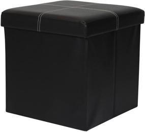 img 4 attached to 🎁 Folding Toy Box Chest with Memory Foam Seat - Small Ottomans Bench Foot Rest Stool by Otto & Ben, Faux Leather, 15"x15"x15", Black