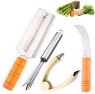 🔪 super zr sugarcane peeling knife set - four-piece suit with natural non-slip wooden handles - stainless steel pineapple peeler knife and artifact planing knife logo