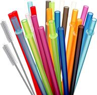 🌈 kkmo 24 pcs 10.5 inch long rainbow colored reusable plastic replacement straws for tervis, yeti, signature, starbucks tumblers with cleaning brush logo