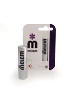 💋 melem lip balm stick (.16 oz) – long lasting moisturizing formula with lanolin, beeswax, coconut oil, and shea butter in sleek silver tube logo