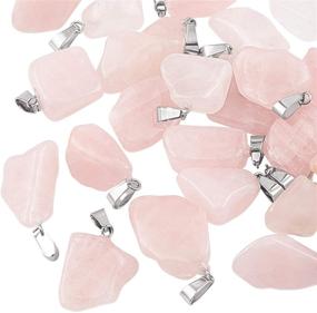 img 4 attached to 🌹 24pcs Natural Rose Quartz Pendants with Stainless Steel Snap On Bails Nuggets Charms - Mix Stone Pendant for Bracelet Necklace Making, Hole 3x7.5mm - UNICRAFTALE