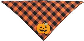 img 2 attached to Halloween Plaid Bandana for Dogs with Pumpkin Appliques, Holiday Scarf for Pet Dog Puppies